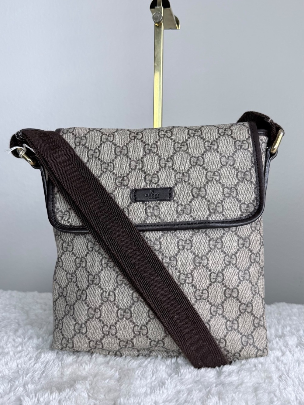 Gucci Flap GG Supreme Brown Monogram Crossbody Bag